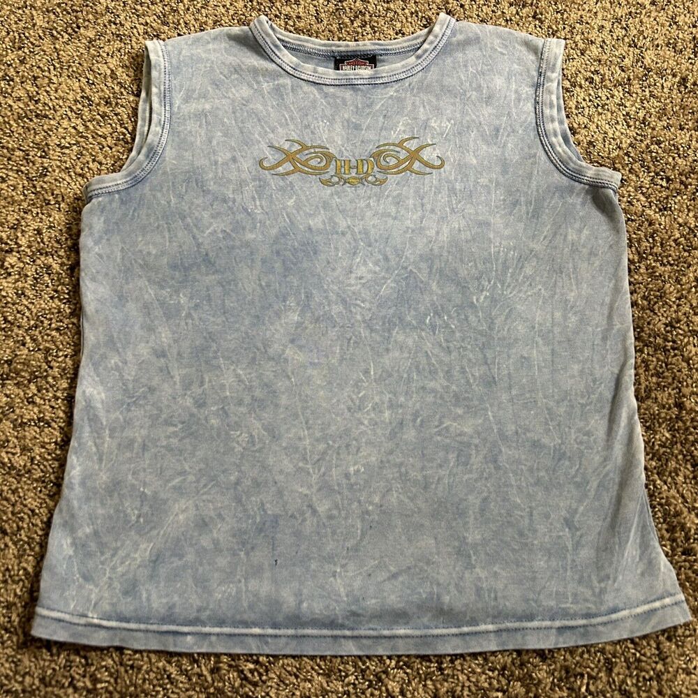 Harley Davidson Thick Strap Tank Blue Acid Wash Vernal Ut